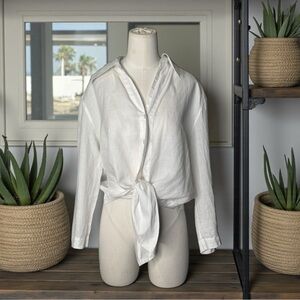 Soft Surroundings 100% Linen Button-Down Top Women’s White Tie-Front Blouse - XL